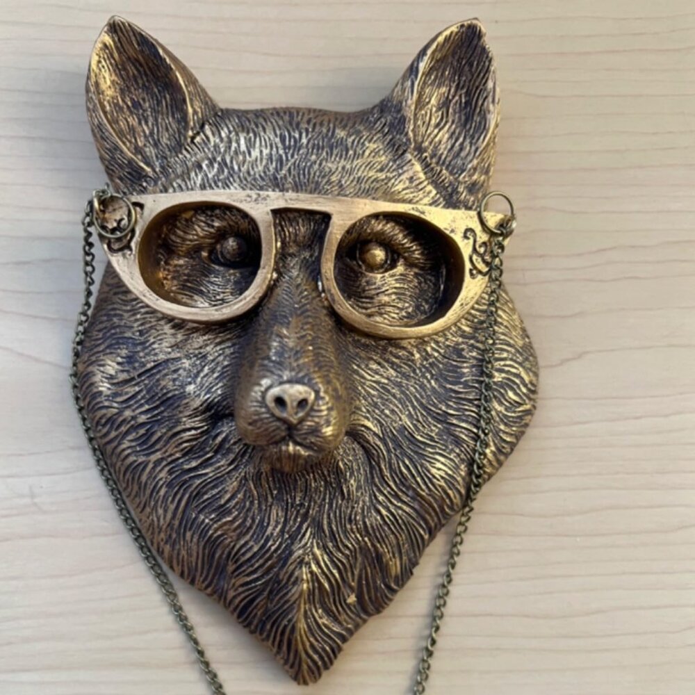 Gold Fox Head with Glasses Wall Décor – Modern Statement Art